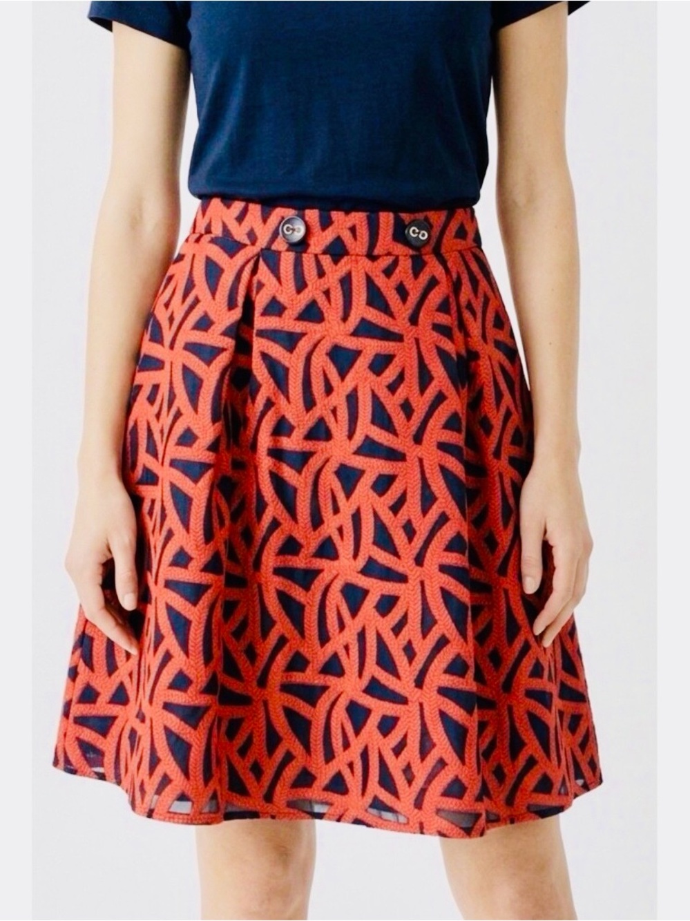Eva Franco Size 4 Red Black Embroidered A-Line Skirt Lined Retro Chic